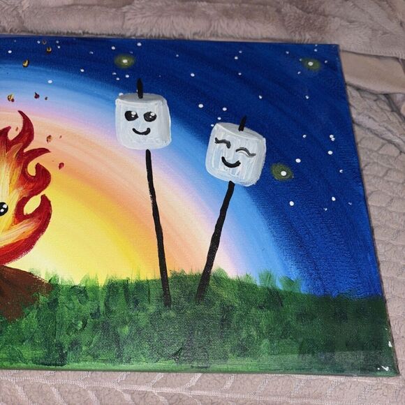 Campfire Marshmallows Rainbow Acrylic Painting on Canvas 11 x 14” Nursery Decor - Picture 3 of 7